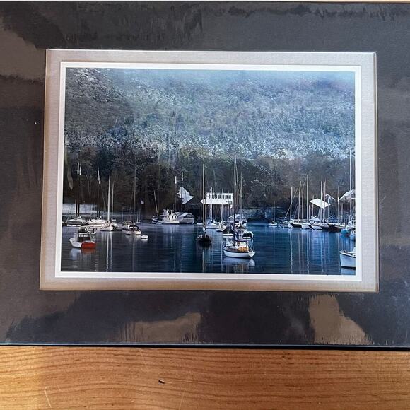 New vintage print sailboat harbor Bay Maine. Matted. Water Nautical - Picture 2 of 5